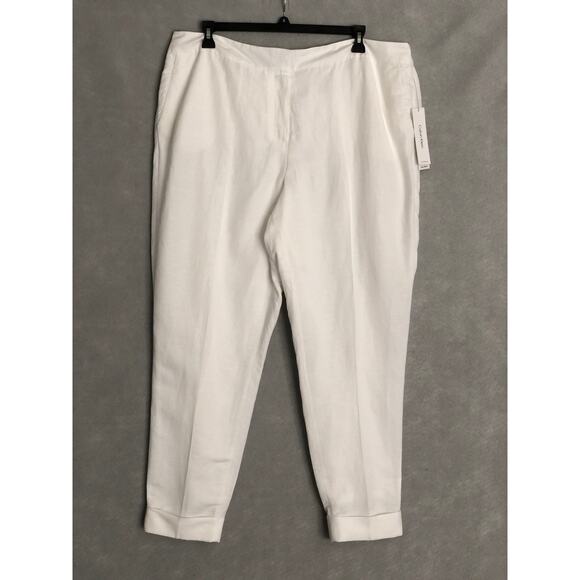Calvin Klein Women's 16W Linen Blend Cuffed Ankle Pants White NEW - Picture 1 of 7